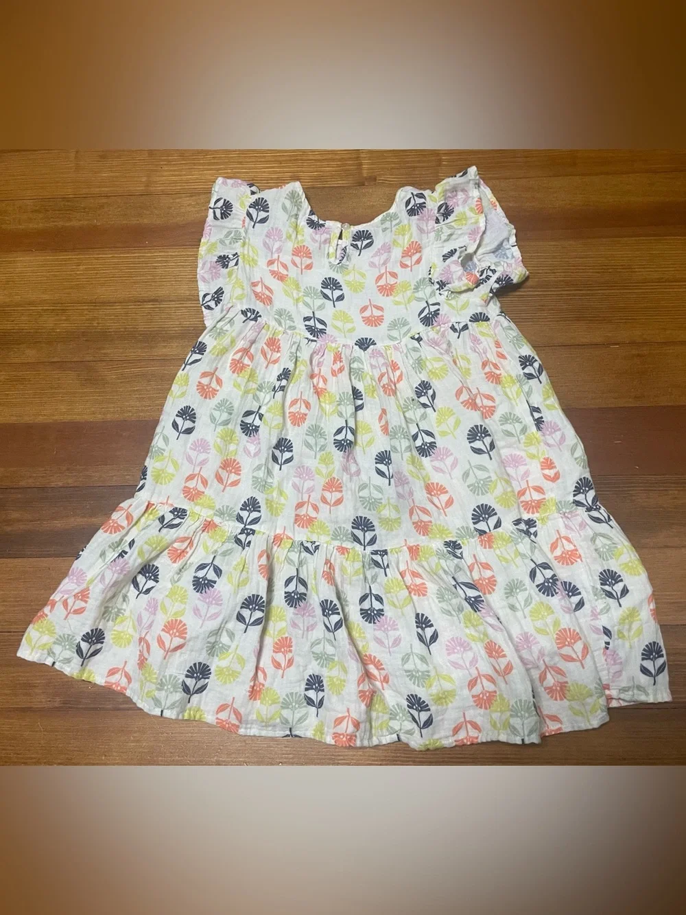 Peek Girls' White Tiered Twirl Dress with Multi-Color Leaf Print Size 10
